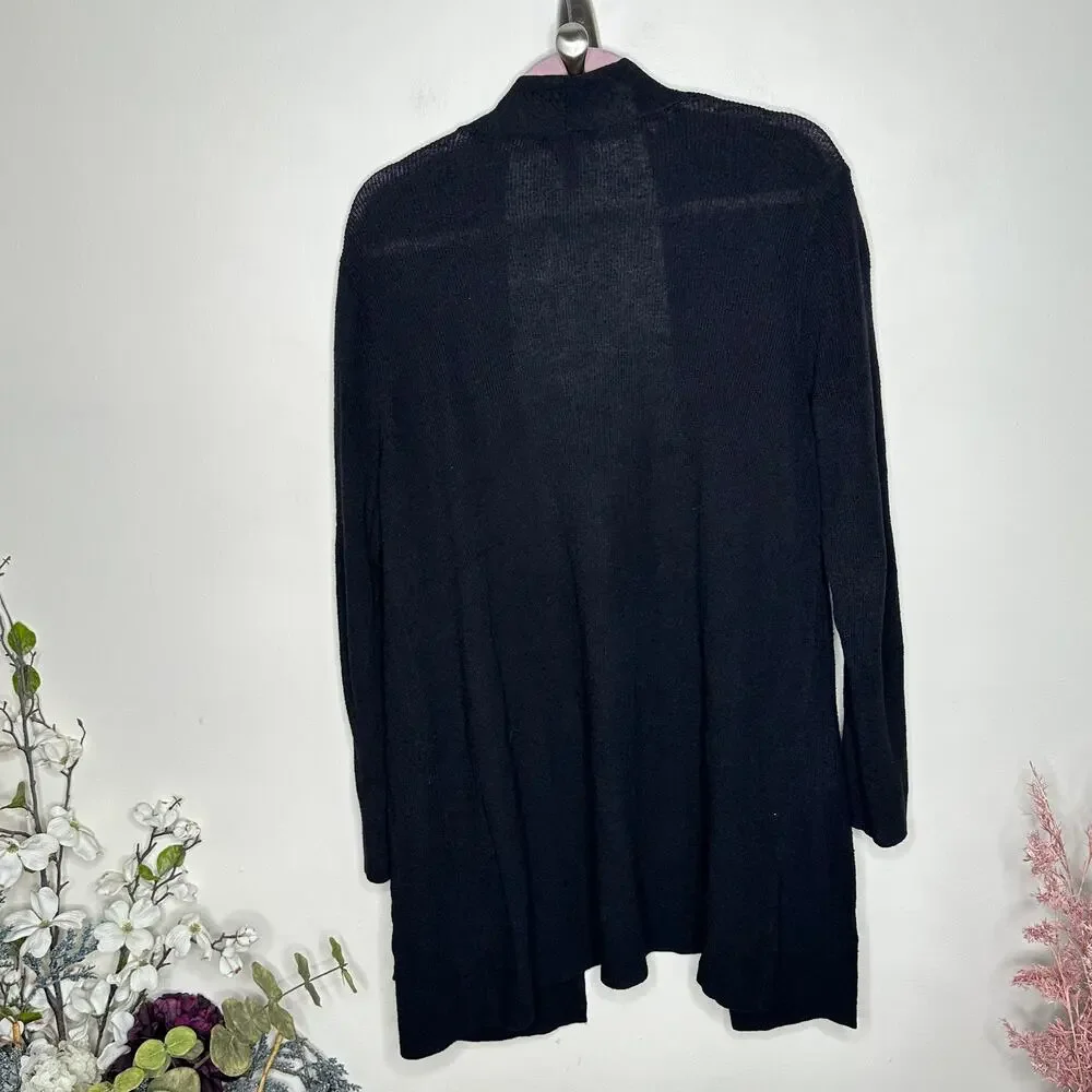 EILEEN FISHER Linen Crepe Stretch Cardigan Black {3B52}